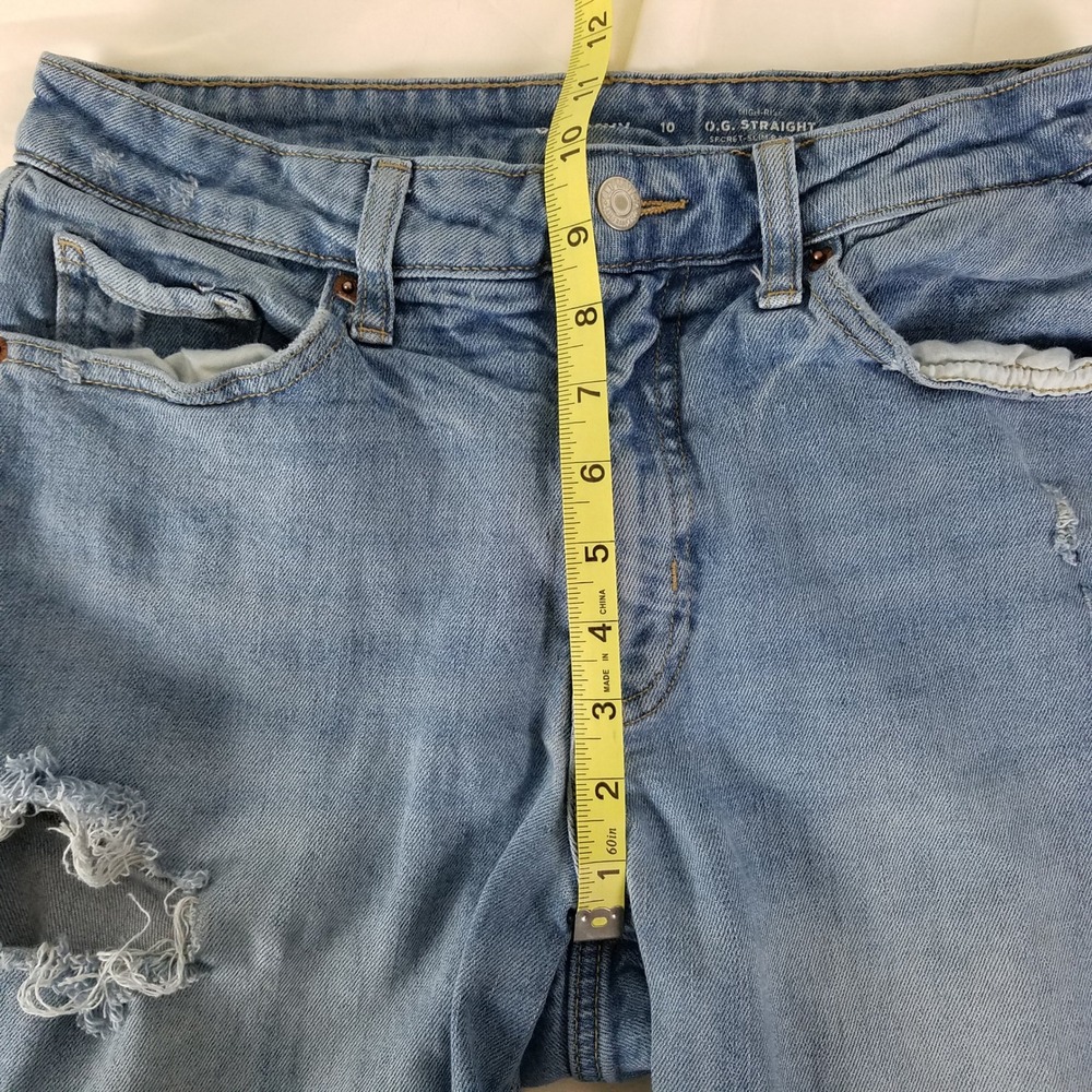 Old Navy Womens Size 10 High Rise OG Straight Distressed Jeans Medium Wash Denim - Picture 4 of 10